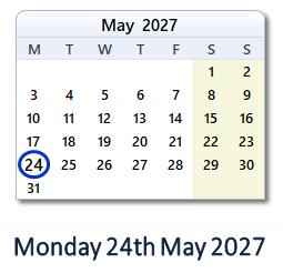 24 May 2027 calendar