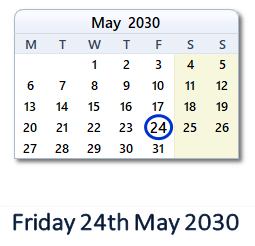 24 May 2030 calendar