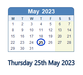 25 May 2023 calendar