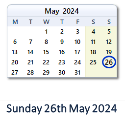 26 May 2024 calendar