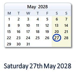 27 May 2028 calendar
