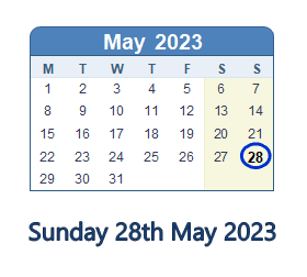 28 May 2023 calendar