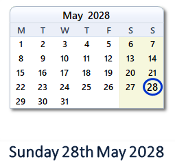 28 May 2028 calendar