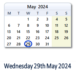 29 May 2024 calendar