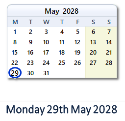 29 May 2028 calendar