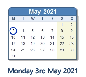 3 May 2021 calendar