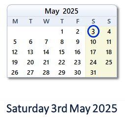 3 May 2025 calendar