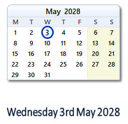 3 May 2028 calendar