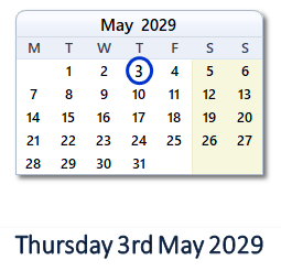 3 May 2029 calendar