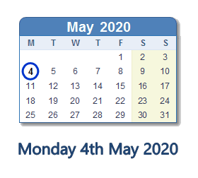 4 May 2020 calendar