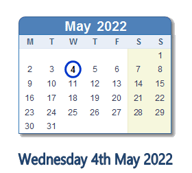 4 May 2022 calendar
