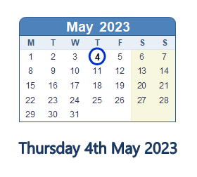 4 May 2023 calendar