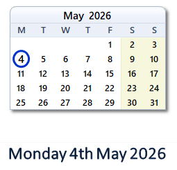 4 May 2026 calendar