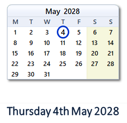 4 May 2028 calendar