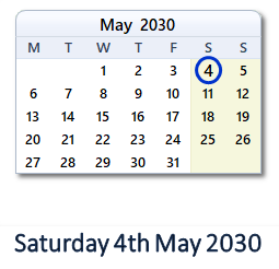 4 May 2030 calendar