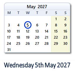 5 May 2027 calendar