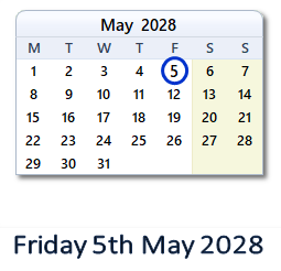 5 May 2028 calendar