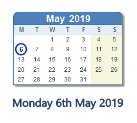 6 May 2019 calendar