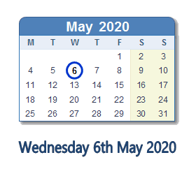 6 May 2020 calendar