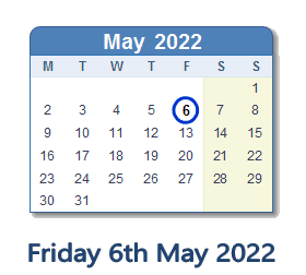 6 May 2022 calendar