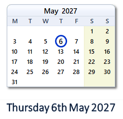 6 May 2027 calendar