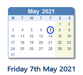 7 May 2021 calendar