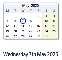 7 May 2025 calendar