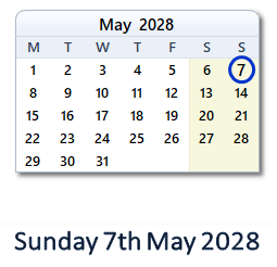 7 May 2028 calendar