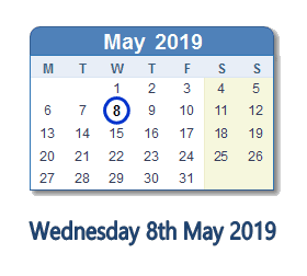 8 May 2019 calendar