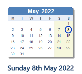 8 May 2022 calendar