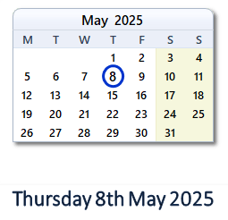 8 May 2025 calendar