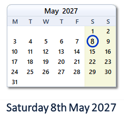 8 May 2027 calendar