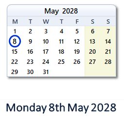 8 May 2028 calendar