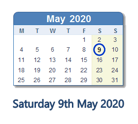 9 May 2020 calendar