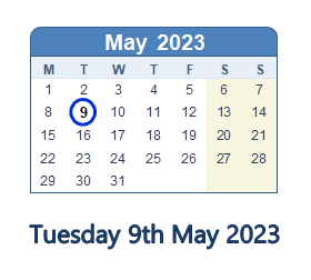 9 May 2023 calendar