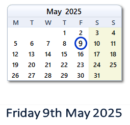 9 May 2025 calendar