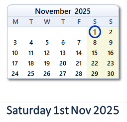 1 November 2025 calendar