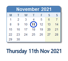 11 November 2021 calendar