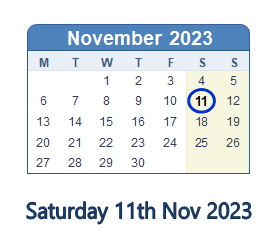 11 November 2023 calendar