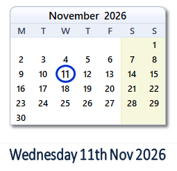 11 November 2026 calendar