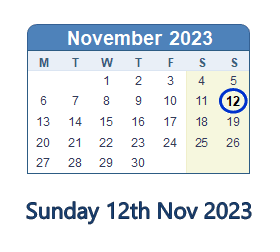 12 November 2023 calendar
