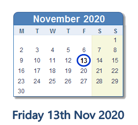 13 November 2020 calendar