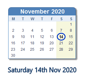 14 November 2020 calendar