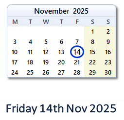 14 November 2025 calendar