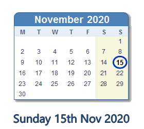 15 November 2020 calendar