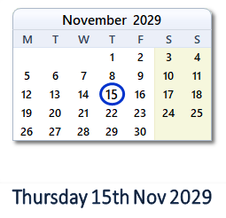 15 November 2029 calendar