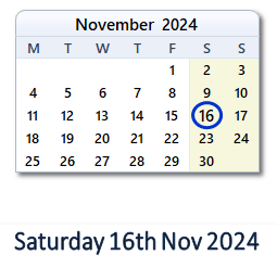16 November 2024 calendar