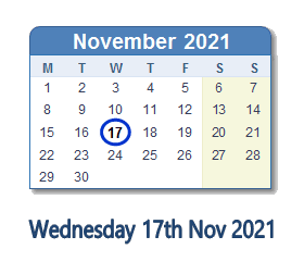 17 November 2021 calendar