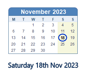 18 November 2023 calendar