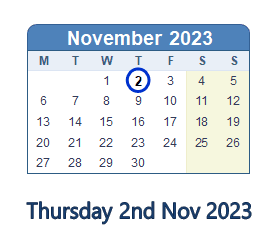 2 November 2023 calendar